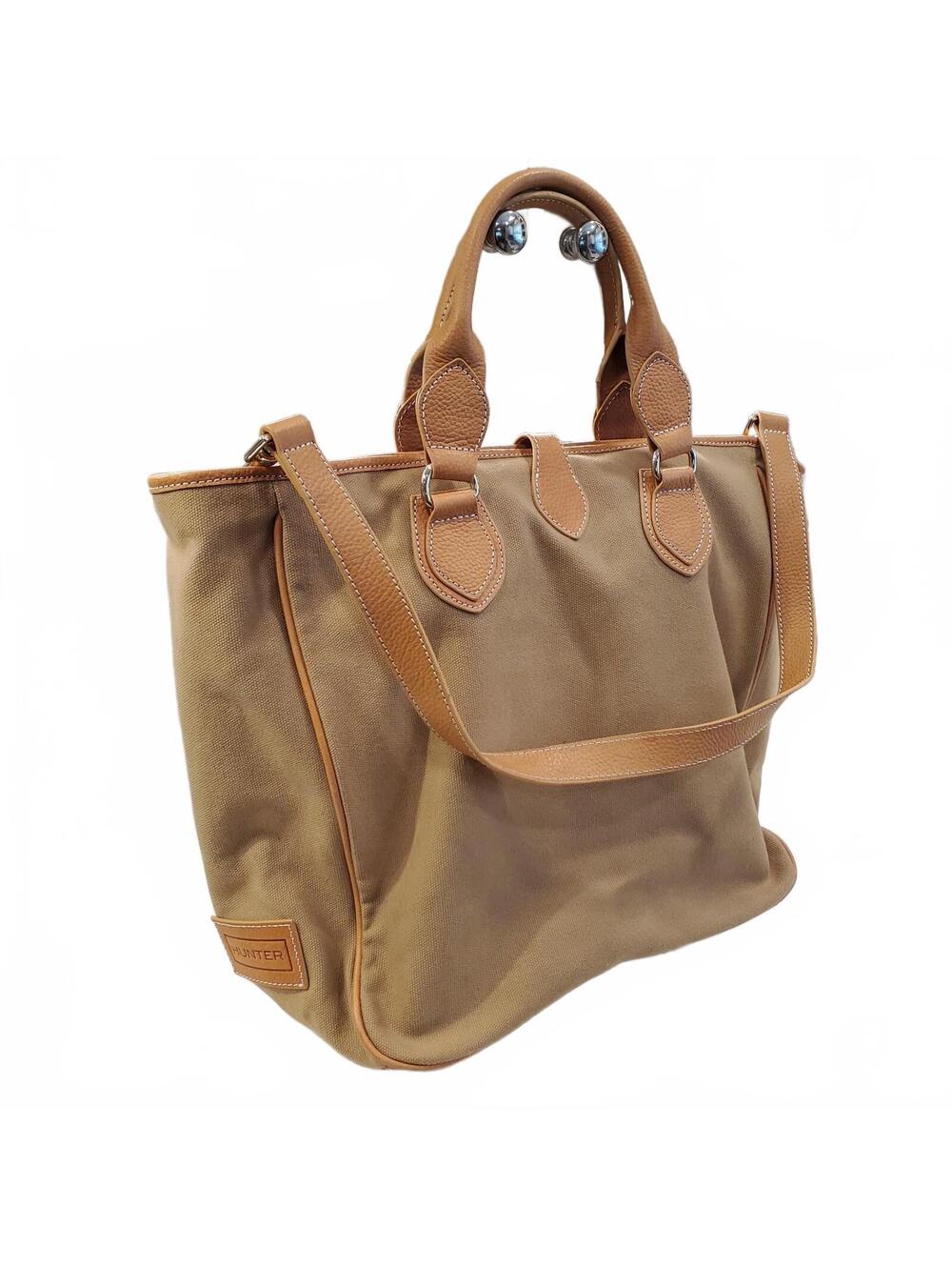 Hunter Tan Canvas Leather Tote Bag Large
